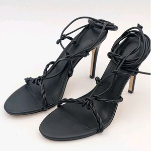 NEW Marc Fisher LTD Bea Twisted Lace-Up Stiletto Heel Sandals Black Size 7.5